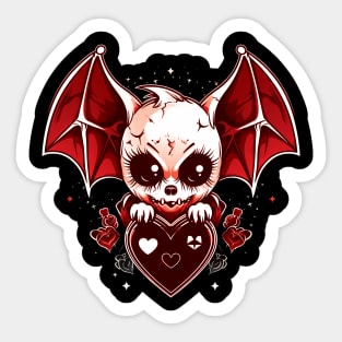 Kawaii Bat Demon with black heart Sticker